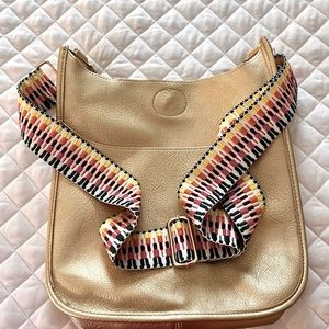 Social Threads Gold vegan messenger bag including strap